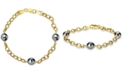 Macy's Cultured Tahitian Pearl (8mm) Link Bracelet in 18k Gold-Plated Sterling Silver